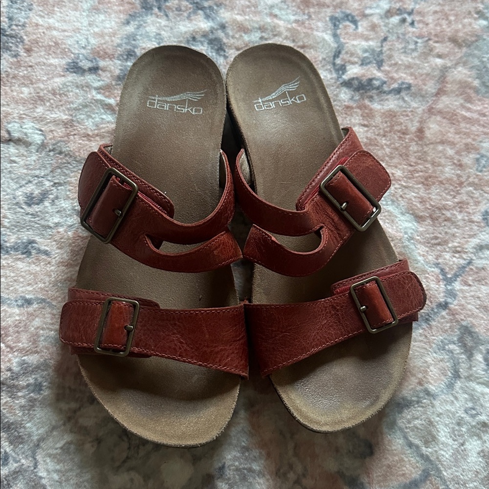 Dansko Red Leather Buckle Sandals